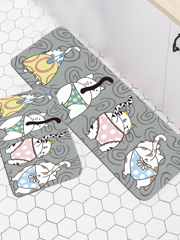 1pc Cartoon Cat Print Kitchen Carpet