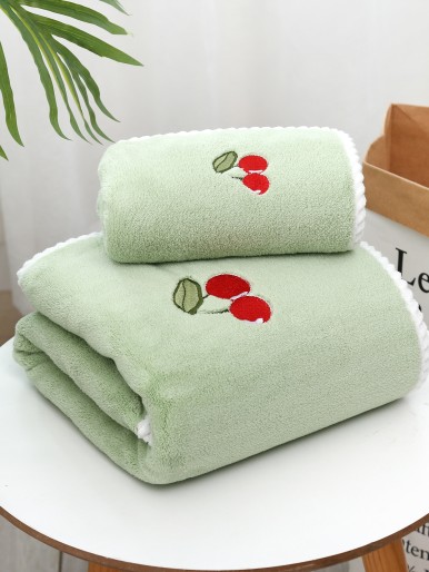 1pc Cherry Embroidered Bath Towel