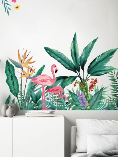 Flamingo & Plants Print Wall Sticker