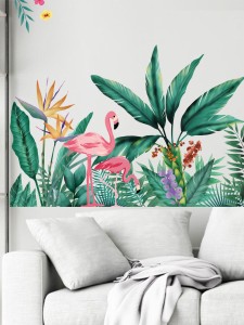 ملصق حائط بطبعة فلامنغو ونباتات