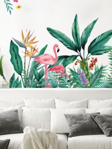 Flamingo & Plants Print Wall Sticker