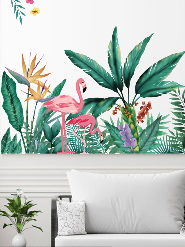 Flamingo & Plants Print Wall Sticker