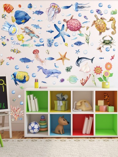 ملصق حائط بطباعة الحياة البحرية للأطفال