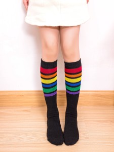 Toddler Girls Rainbow Striped Over The Calf Socks