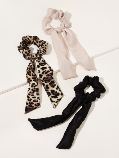 Leopard Pattern Velvet Scrunchie Scarf 3pcs