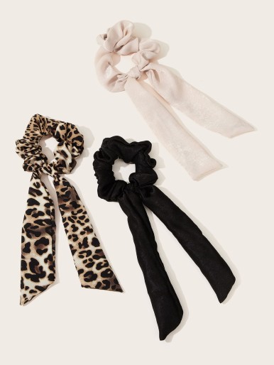 Leopard Pattern Velvet Scrunchie Scarf 3pcs