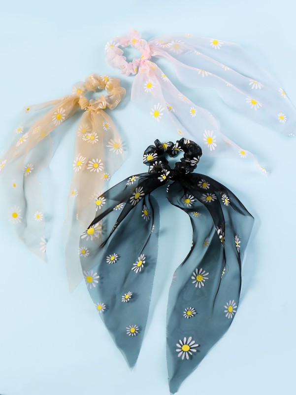 3pcs Daisy Scrunchie Scarf