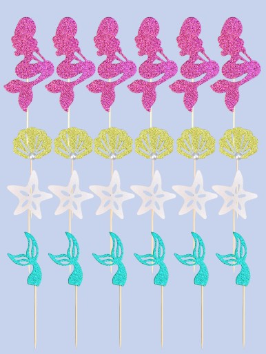 24pcs Mermaid Design Cake Topper