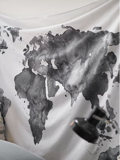 Ink World Map Print Tapestry