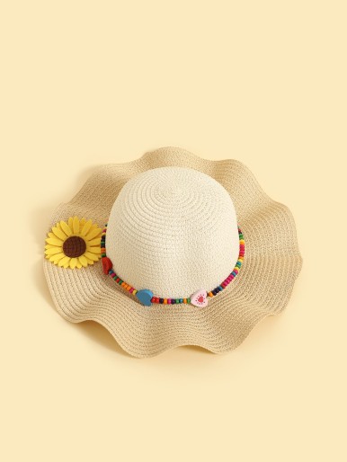 Toddler Girls Flower Decor Straw Hat