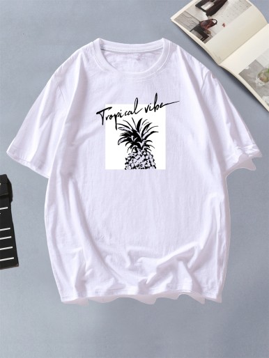 Men Pineapple And Letter Graphic Tee