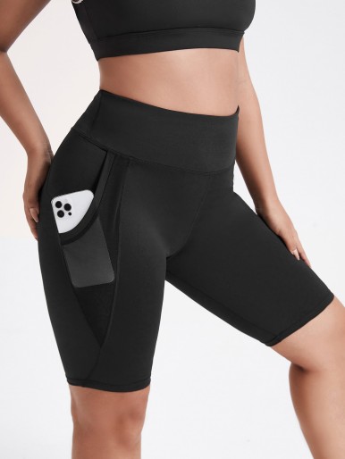 Plus Contrast Mesh Biker Shorts With Phone Pocket