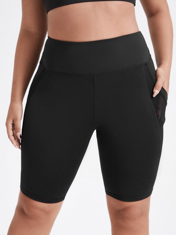 Plus Contrast Mesh Biker Shorts With Phone Pocket