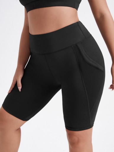 Plus Contrast Mesh Biker Shorts With Phone Pocket