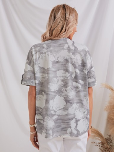 Roll Up Sleeve Pocket Front Tie Dye Top
