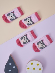 4pcs Cartoon Owl Print Pet Sock