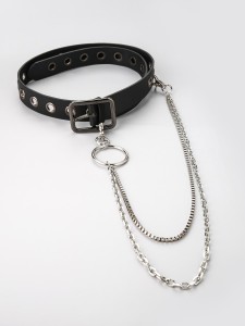 Men Chain Decor Eyelet Belt