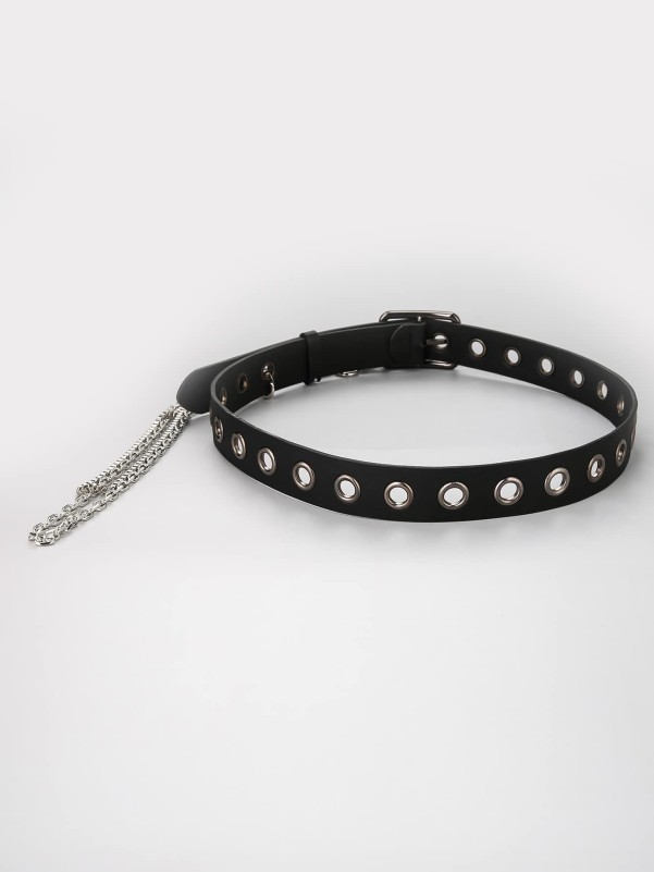 Men Chain Decor Eyelet Belt