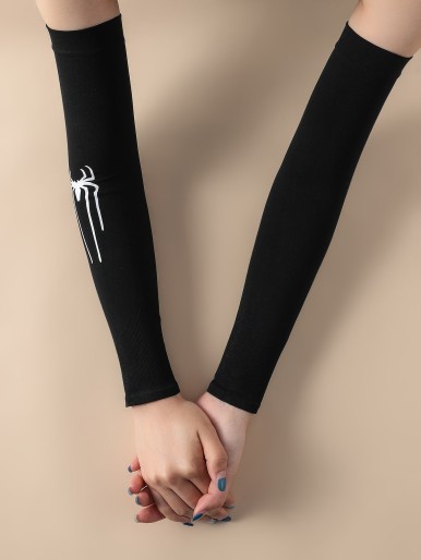 1pair Spider Print Arm Sleeves