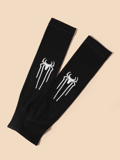 1pair Spider Print Arm Sleeves