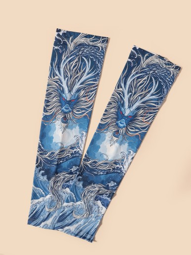 1pair Chinese Dragon Print Arm Sleeves