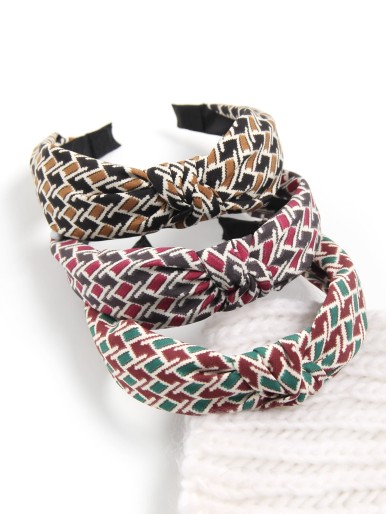 3pcs Geometric Pattern Knot Decor Headband