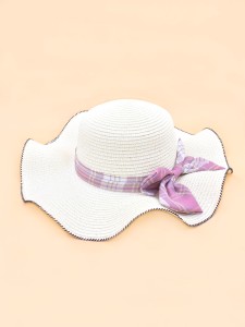 Plaid Bow Decor Straw Hat