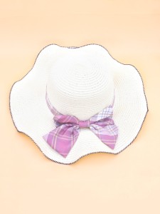 Plaid Bow Decor Straw Hat