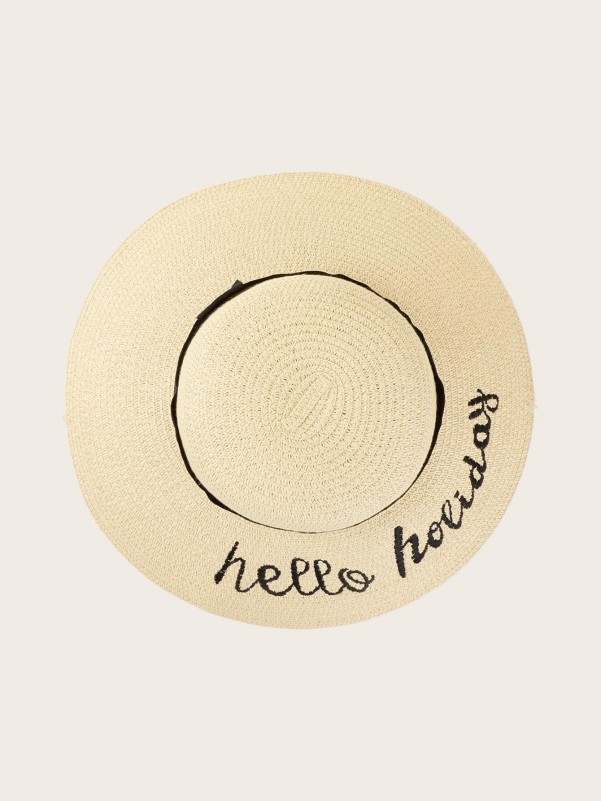 Band Decor Slogan Embroidered Straw Hat