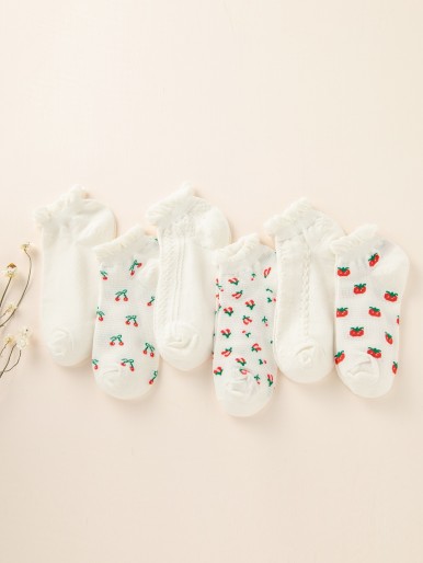 6pairs Toddler Girls Fruit Print Socks