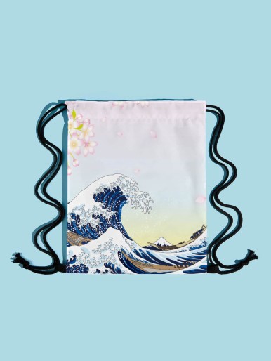 Wave Graphic Drawstring Backpack