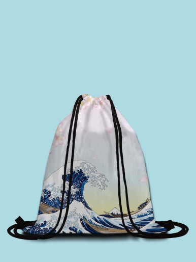 Wave Graphic Drawstring Backpack