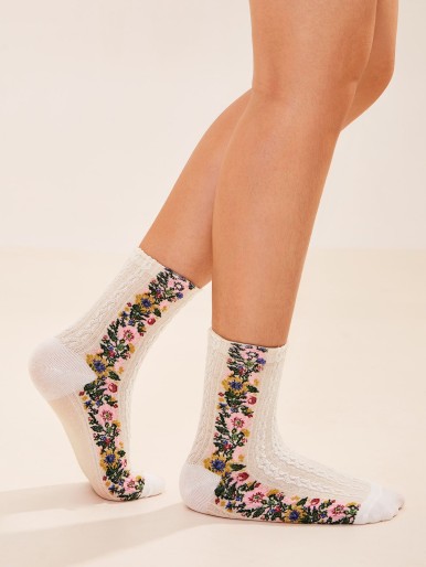 Flower Pattern Socks 1pair