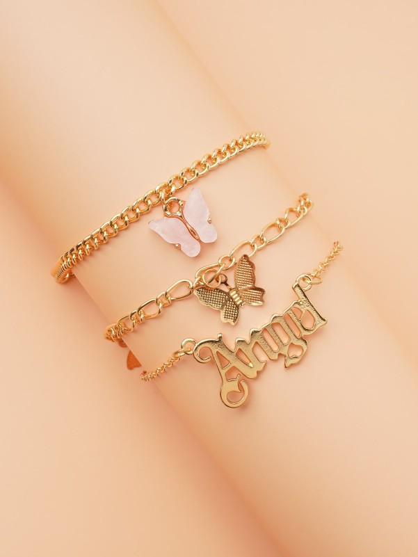 3pcs Girls Butterfly Charm Anklet