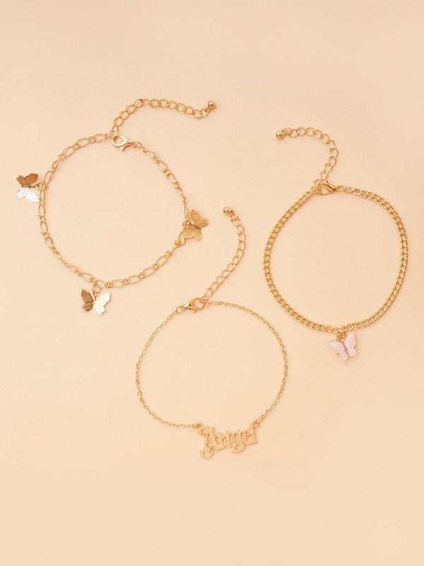 3pcs Girls Butterfly Charm Anklet