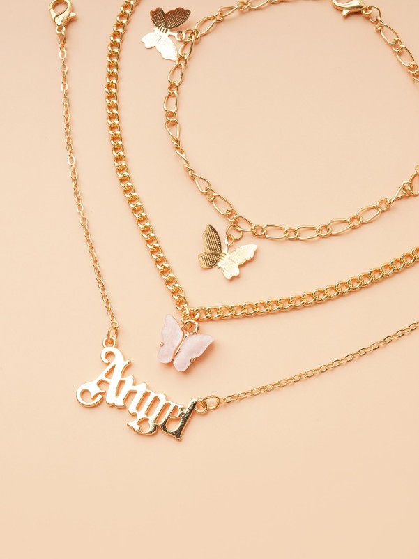 3pcs Girls Butterfly Charm Anklet