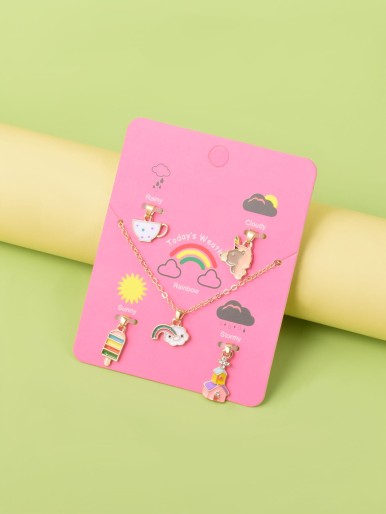 Girls Unicorn Charm Necklace & 4pcs Charm