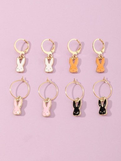 4pairs Girls Rabbit Decor Drop Earrings