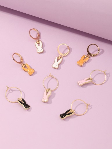 4pairs Girls Rabbit Decor Drop Earrings