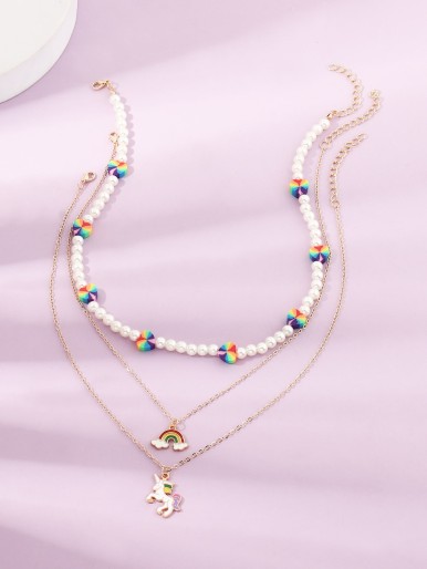 3pcs Girls Rainbow Charm Necklace