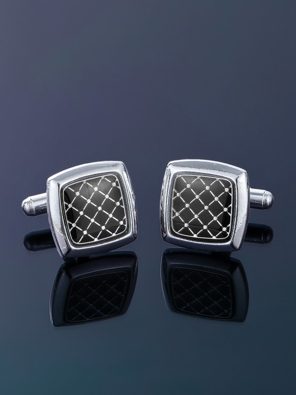 Men Plaid Print Cufflinks