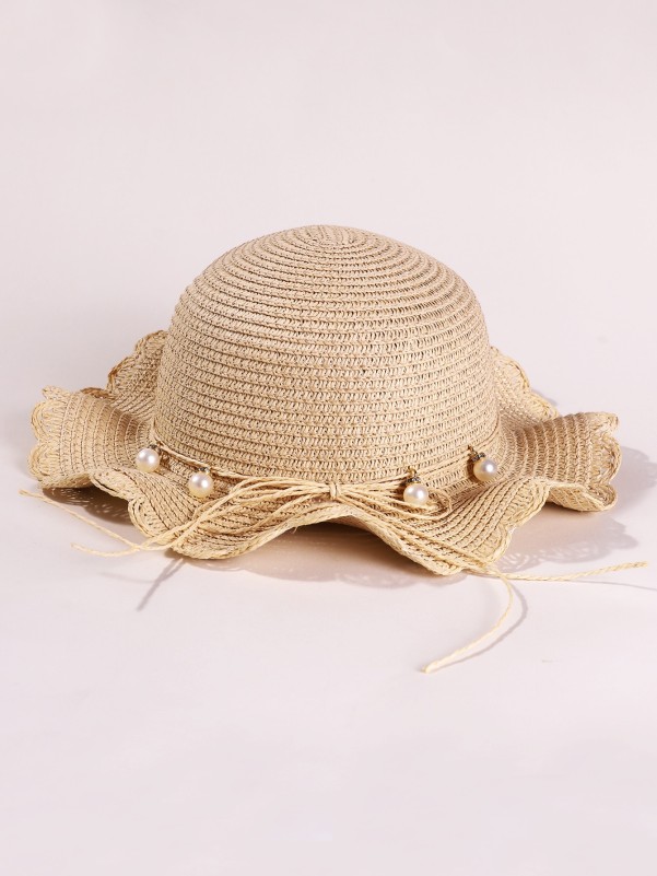 Toddler Girls Faux Pearl Decor Sun Hat