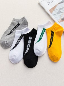 Men Letter Pattern Ankle Socks 5pairs