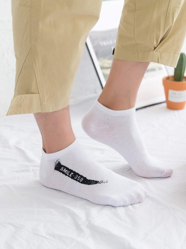 Men Letter Pattern Ankle Socks 5pairs