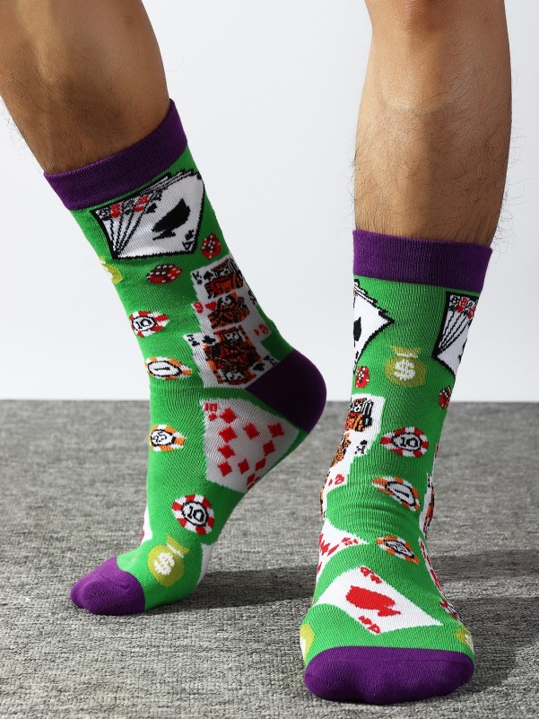 Men Card Print Socks