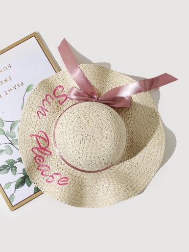 Letter Embroidered Sun Hat