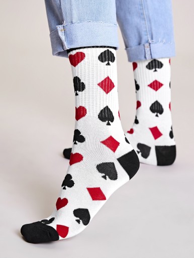 1pair Spades Pattern Socks