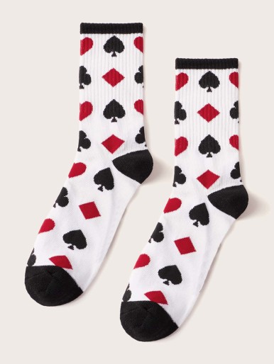 1pair Spades Pattern Socks