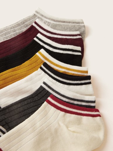 7pairs Striped Trim Ankle Socks