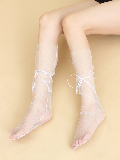 Bow Knot Decor Over The Calf Socks